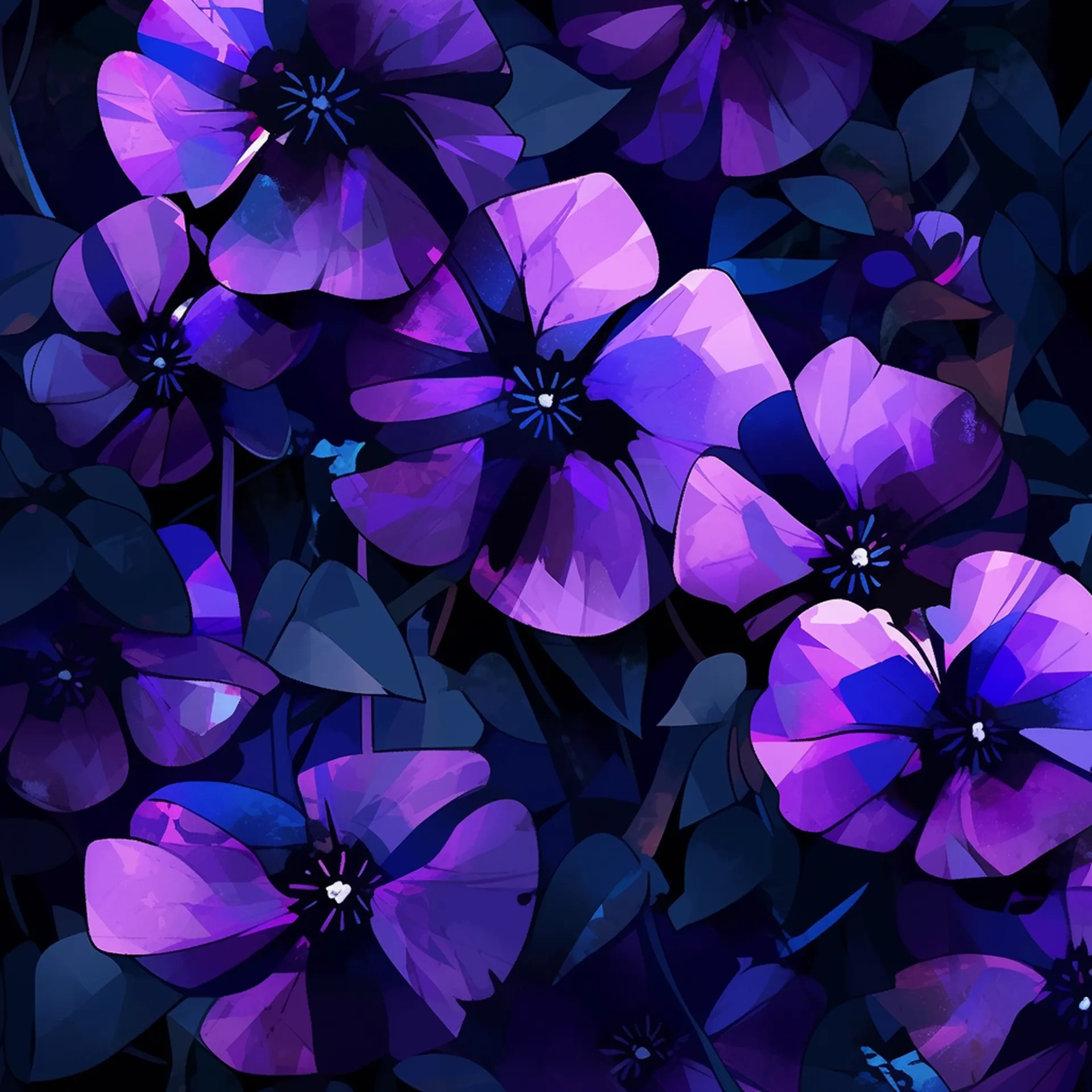 Graphic design of purple flowers from brand Transient Ink